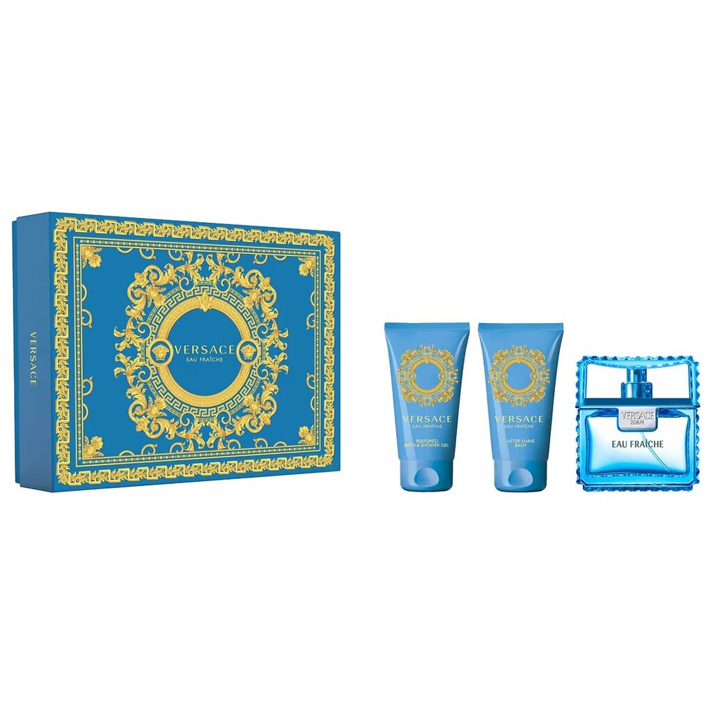 Kosmetikos rinkinys Versace Man Eau Fraiche EDT vyrams: tualetinis vanduo 50 ml + dušo gelis 50 ml + balzamas po skutimosi 50 ml цена и информация | Kvepalai vyrams | pigu.lt