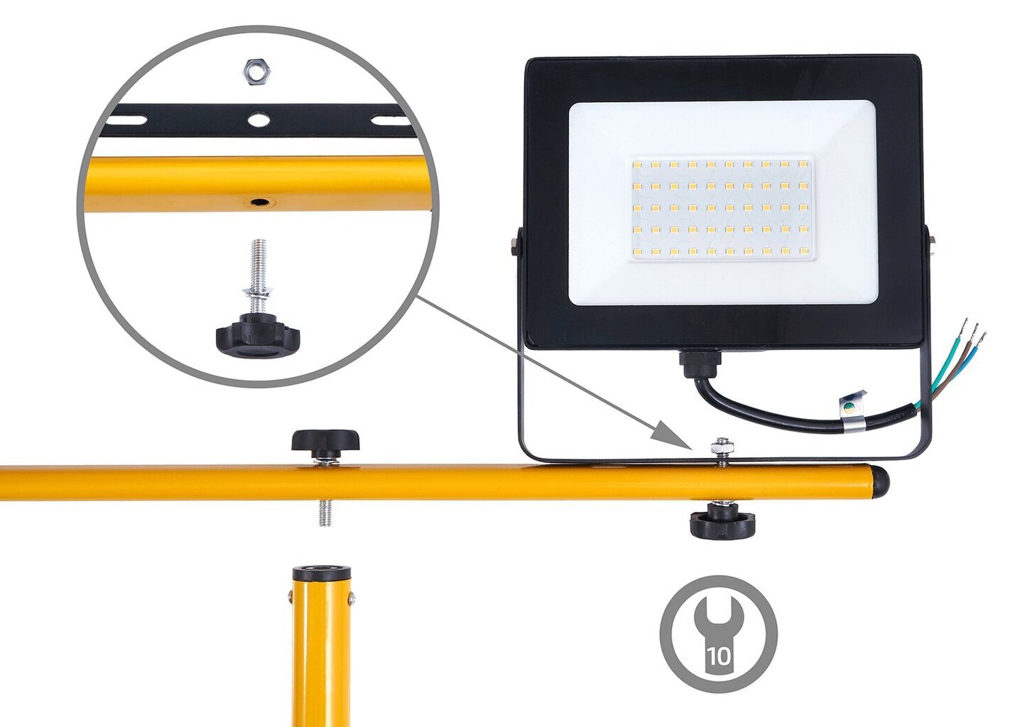 LED prailginimo dvigubas trikojis ir 2x 100 W prožektorius, neutralios baltos spalvos (4500K) kaina ir informacija | Žibintuvėliai, prožektoriai | pigu.lt