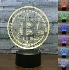 3D LED naktinė lemputė Bitcoin, įvairių spalvų, 1 vnt. kaina ir informacija | Dekoracijos šventėms | pigu.lt