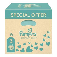 Prekė su pažeista pakuote. Sauskelnės Pampers Premium Care, 3 dydis 6–10 kg, 120 Vnt. + DOVANA Harmonie Aqua 48 Servetėlės Kūdikiams kaina ir informacija | Prekės kūdikiams ir vaikų apranga su pažeista pakuote | pigu.lt