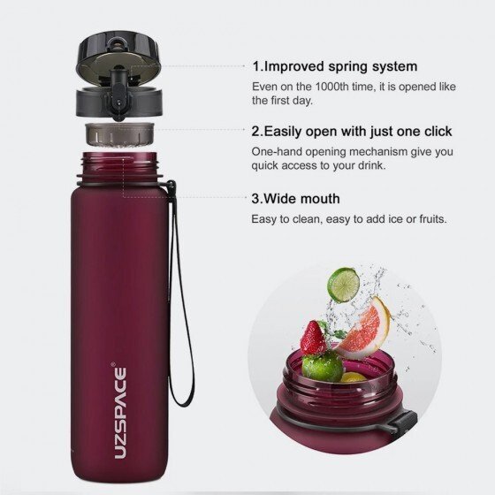 Gertuvė Uzspace, 800 ml - 3053-PURPLISH-RED, be BPA plastiko kaina ir informacija | Gertuvės | pigu.lt