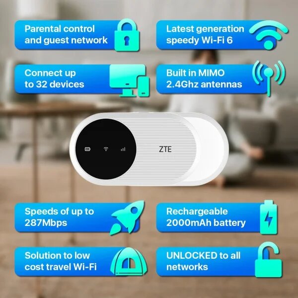 4G modemas ZTE U10 MiFi- CAT 4, WiFi 6 цена и информация | Maršrutizatoriai (routeriai) | pigu.lt