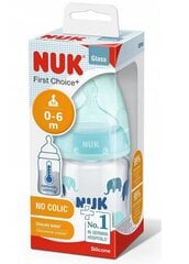 Stiklinis buteliukas Nuk First Choice+ 0-6 mėn, 120 ml, mėlynas цена и информация | Бутылочки и аксессуары | pigu.lt