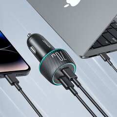 Двойное автомобильное зарядное устройство, Joyroom JR-CCN021, 2x USB-C, 70 Вт, LED-подсветка, черный цена и информация | Автомобильные электропринадлежности 12V | pigu.lt