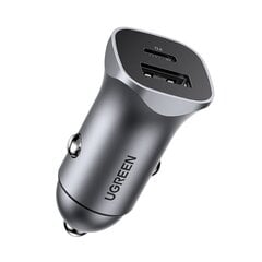 Greitojo įkrovimo automobilinis įkroviklis, Ugreen, USB-C, USB, 24 W., pilkos spalvos kaina ir informacija | Automobilių 12V el. priedai | pigu.lt