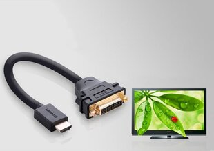 Кабель-переходник, Ugreen, DVI внутренний - HDMI внешний 22 см, черный цена и информация | Кабели и провода | pigu.lt