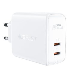 Сетевое зарядное устройство, Acefast, A32, двухпортовое, USB-C, PD 50 Вт, вилка UK, черный цена и информация | Зарядные устройства для телефонов | pigu.lt