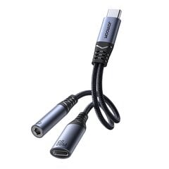 Переходник-зарядное устройство, 2 в 1, Joyroom SY-C021, USB-C - USB-C / mini jack 3.5 мм, черный цена и информация | Адаптеры, USB-разветвители | pigu.lt