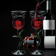 Rožės formos vyno taurės, skaidrios, 2 vnt. kaina ir informacija | Kitos originalios dovanos | pigu.lt
