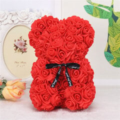 Плюшевый мишка с красными розами - 25 см + подарочная коробка цена и информация | Другие оригинальные подарки | pigu.lt