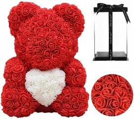 Плюшевый мишка с красной розой и белым сердцем - 40 см + подарочная коробка с лентой цена и информация | Другие оригинальные подарки | pigu.lt