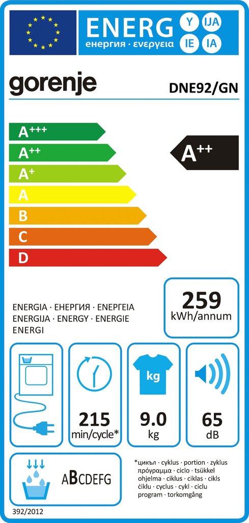 Gorenje DNE92/GN kaina ir informacija | Džiovyklės | pigu.lt