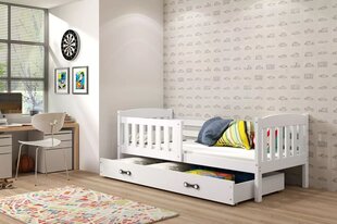 Детская кроватка Mias с матрацем и выдвижным ящиком 160x80см, белый мебельный щит, дерево цена и информация | Детские кровати | pigu.lt