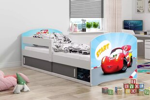 Vaikiška lova su čiužiniu ir stalčiais LuxCasa Racer, 160x80 cm, balta kaina ir informacija | Vaikiškos lovos | pigu.lt