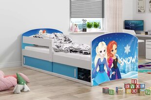 Vaikiška lova su čiužiniu ir stalčiais LuxCasa Snowy, 160x80 cm, mėlyna kaina ir informacija | Vaikiškos lovos | pigu.lt