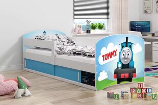 Vaikiška lova su čiužiniu ir stalčiais LuxCasa Tommy Train, 160x80 cm, mėlyna kaina ir informacija | Vaikiškos lovos | pigu.lt