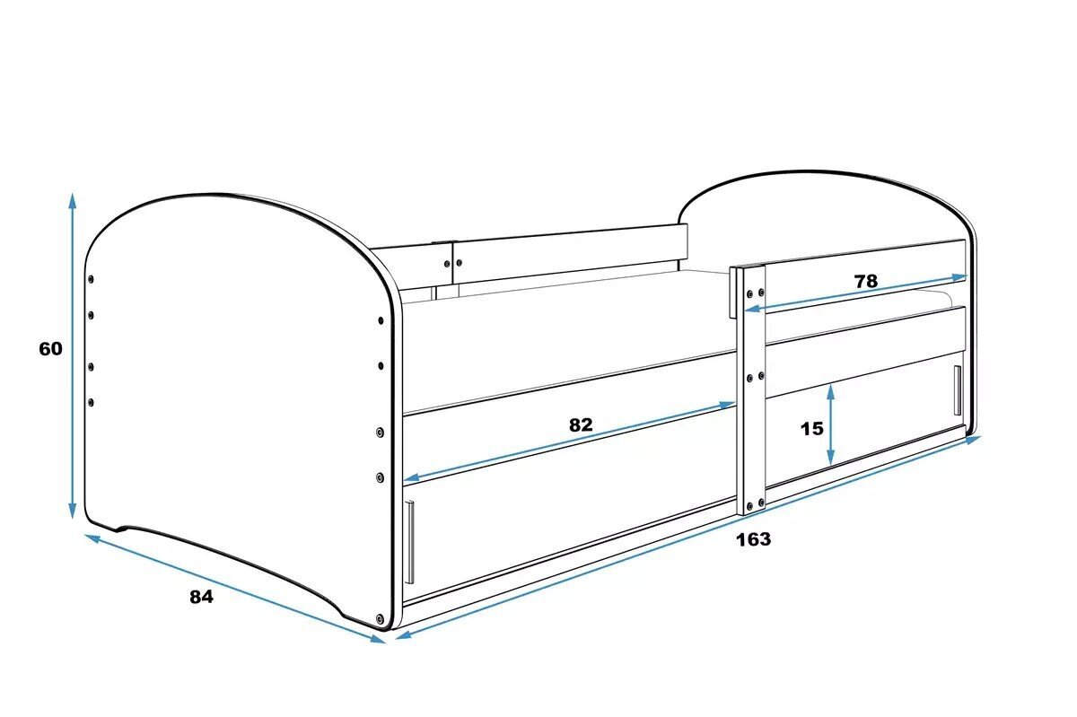 Vaikiška lova su čiužiniu ir stalčiais LuxCasa Tommy Train, 160x80 cm, mėlyna цена и информация | Vaikiškos lovos | pigu.lt