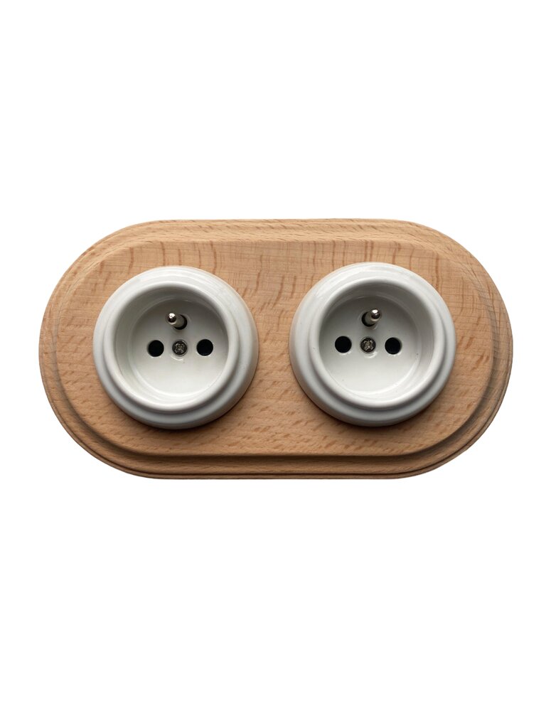 Olde Worlde Wooden Double French Socket sieninis jungiklis Smėlio spalvos smėlio spalvos balta , kaina ir informacija | Elektros jungikliai, rozetės | pigu.lt