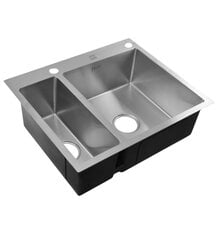 Двухчашевая кухонная мойка INOX 61x51 + диспенсер, корзина цена и информация | Раковины на кухню | pigu.lt