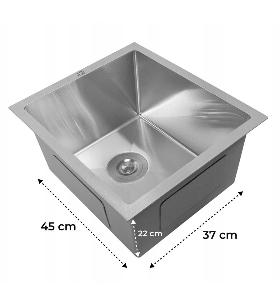 Vieno dubens virtuvės kriauklė Inox 37x45 + dozatorius, krepšelis kaina ir informacija | Virtuvinės plautuvės | pigu.lt