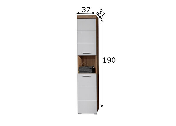 Vonios spintelė Trendteam Amanda, 37x31x190 cm, balta/ruda kaina ir informacija | Vonios spintelės | pigu.lt