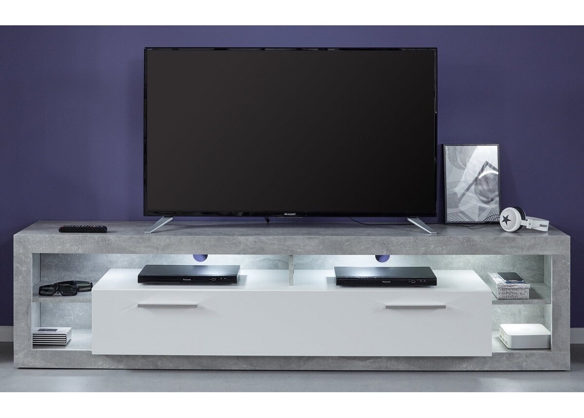 TV stovas Trendteam Rock, 200 cm, baltas/pilkas kaina ir informacija | TV staliukai | pigu.lt