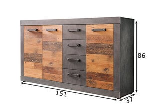 Komoda Trendteam Indy, 151x37x86 cm, pilka kaina ir informacija | Prieškambario spintelės | pigu.lt