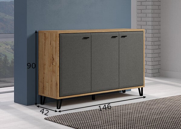 Komoda Trendteam Blanshe, 146x42x90 cm, pilka/ruda kaina ir informacija | Prieškambario spintelės | pigu.lt