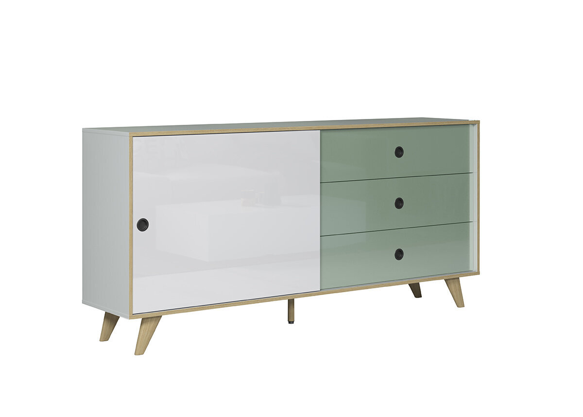 Komoda Trendteam Adelaide, 180x40x86 cm, balta/žalia kaina ir informacija | Komodos | pigu.lt