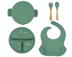 Нескользящий детский силиконовый набор посуды зеленого цвета цена и информация | Детская посуда, контейнеры для молока и еды | pigu.lt