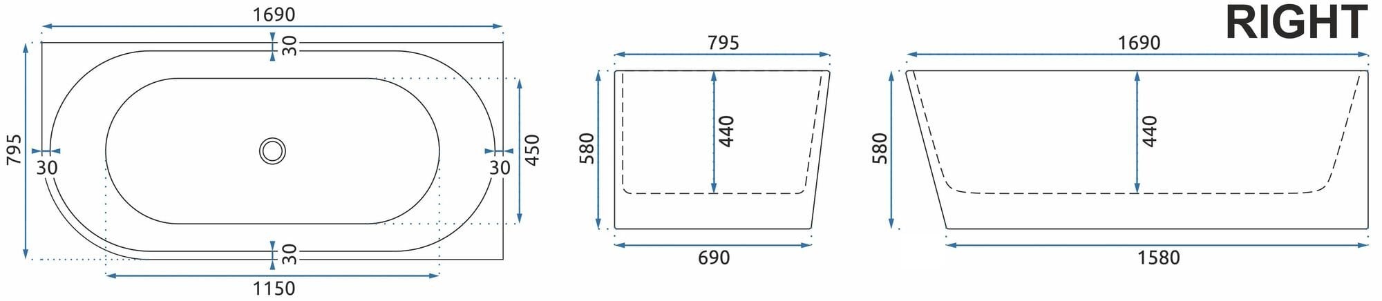 Kampinė akrilo vonia Sydney Bellanto Right 170cm kaina ir informacija | Vonios | pigu.lt