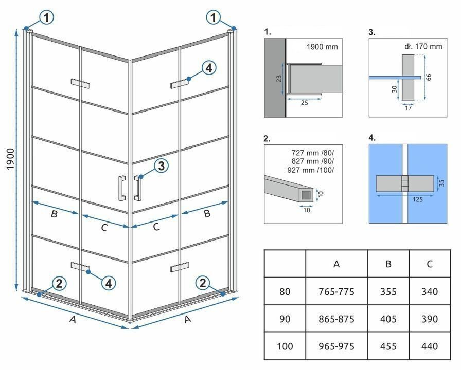 Rea Motier Black Double 90x90 dušo kabina kaina ir informacija | Dušo kabinos | pigu.lt