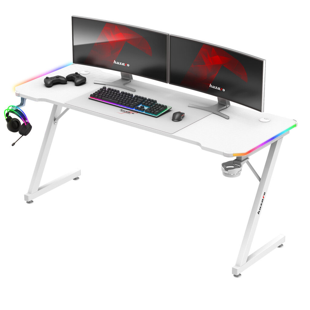 Žaidimų stalas Huzaro Hero 4.8 RGB White, baltas kaina ir informacija | Kompiuteriniai, rašomieji stalai | pigu.lt