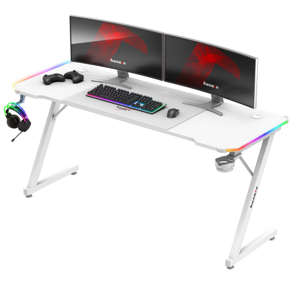 Žaidimų stalas Huzaro Hero 4.8 RGB White, baltas цена и информация | Kompiuteriniai, rašomieji stalai | pigu.lt