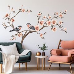 Наклейка на стену - Дерево с цветами и птицами цена и информация | Интерьерные наклейки | pigu.lt