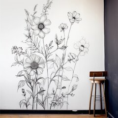 Элегантная монохромная ботаническая наклейка на стену цена и информация | Интерьерные наклейки | pigu.lt