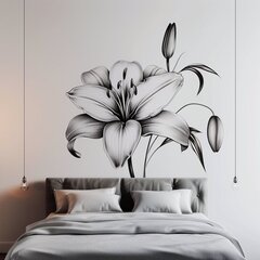 Черно-белая наклейка на стену с лилиями - Элегантный цветочный декор для спальни цена и информация | Интерьерные наклейки | pigu.lt