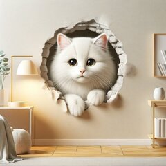 Обаятельный 3D стикер с белым котенком для декора цена и информация | Интерьерные наклейки | pigu.lt