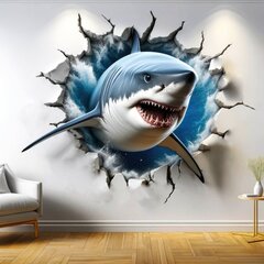 Наклейка 3D Акула Вырывающаяся из Стены цена и информация | Интерьерные наклейки | pigu.lt