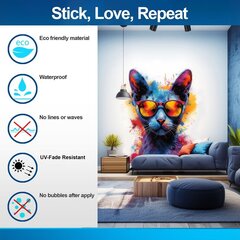 Цветная кошка в очках - настенная наклейка на виниле цена и информация | Интерьерные наклейки | pigu.lt