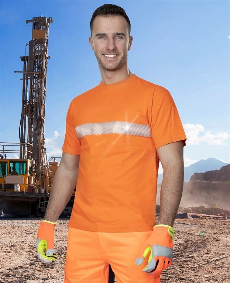 Marškinėliai su atšvaitu oranžiniai 3XL kaina ir informacija | Darbo rūbai | pigu.lt