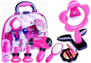 Grožio rinkinys su džiovintuvu ir priedais lagamine Lean Toys, rožinis kaina ir informacija | Žaislai mergaitėms | pigu.lt