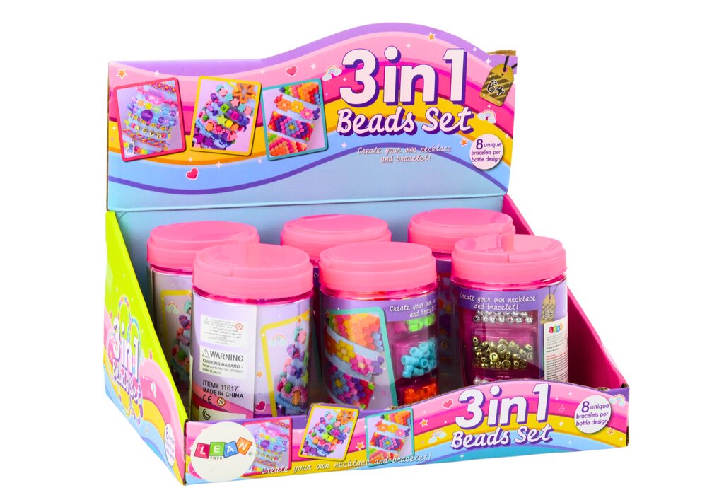 Karoliukų rinkinys stikliniame indelyje papuošalams gaminti 3in1 kaina ir informacija | Žaislai mergaitėms | pigu.lt