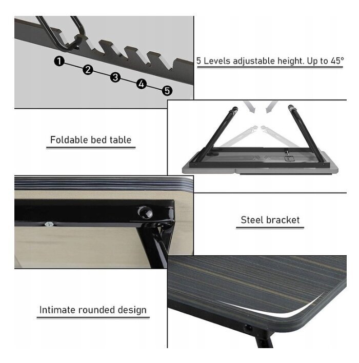 Sulankstomas stalas nešiojamam, planšetiniam kompiuteriui, rudas цена и информация | Kompiuteriniai, rašomieji stalai | pigu.lt