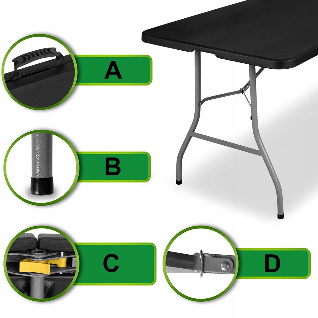 Sulankstomas lauko stalas Fluxar S211, 180x75cm, juodas kaina ir informacija | Lauko stalai, staliukai | pigu.lt