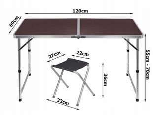 Turistinis sulankstomas stalas su 4 kėdėmis Rigaslaci, 60x120x70cm, rudas kaina ir informacija | Turistiniai baldai | pigu.lt