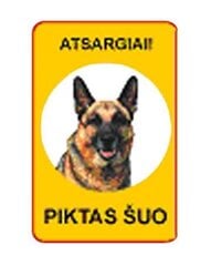 Informacinė lentelė "Atsargiai šuo" 120mm x 180mm kaina ir informacija | Informaciniai ženklai | pigu.lt