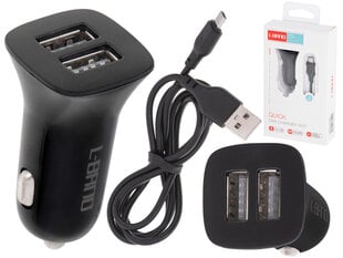 Двойное автомобильное зарядное устройство, USB + микро, черный цена и информация | Зарядные устройства для телефонов | pigu.lt