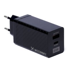 GaN Wozinsky WWCG011, 65 Вт, с портами USB-C QC 3.0 PD, черный цена и информация | Зарядные устройства для телефонов | pigu.lt