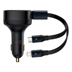 Автомобильное зарядное устройство, 2 в 1, Baseus CCTX-CL1, USB-C, iPhone Lightning, с выдвижным кабелем 75 см, 30 Вт, черный цена и информация | Автомобильные электропринадлежности 12V | pigu.lt